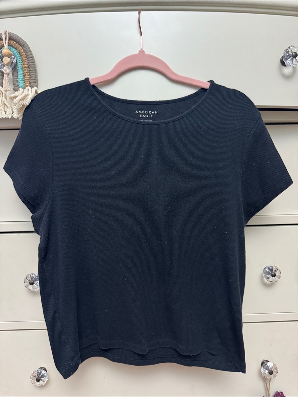 American Eagle Outfitters Black Ribbed Short Sleeve Tee